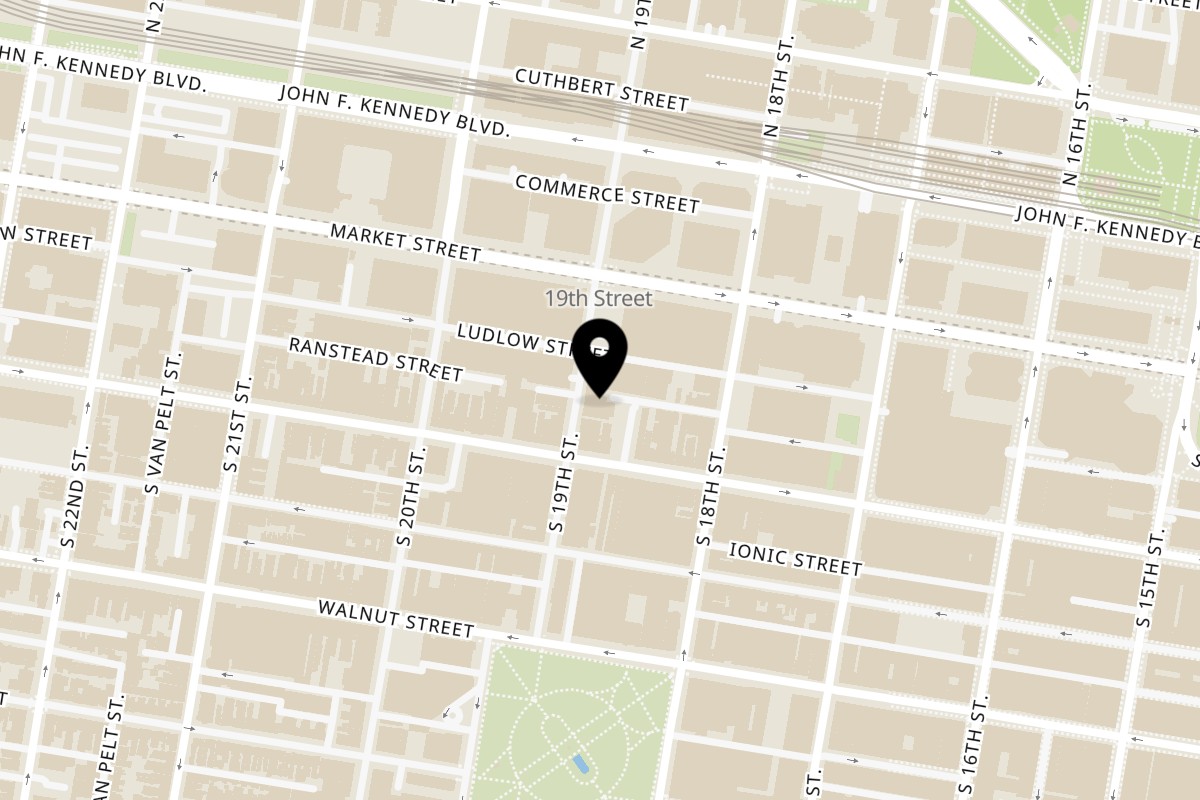Map showing the location of Koreana Rittenhouse Square on 37 S 19th St in Philadelphia